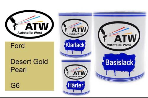 Ford, Desert Gold Pearl, G6: 1L Lackdose + 1L Klarlack + 500ml Härter - Set, von ATW Autoteile West.